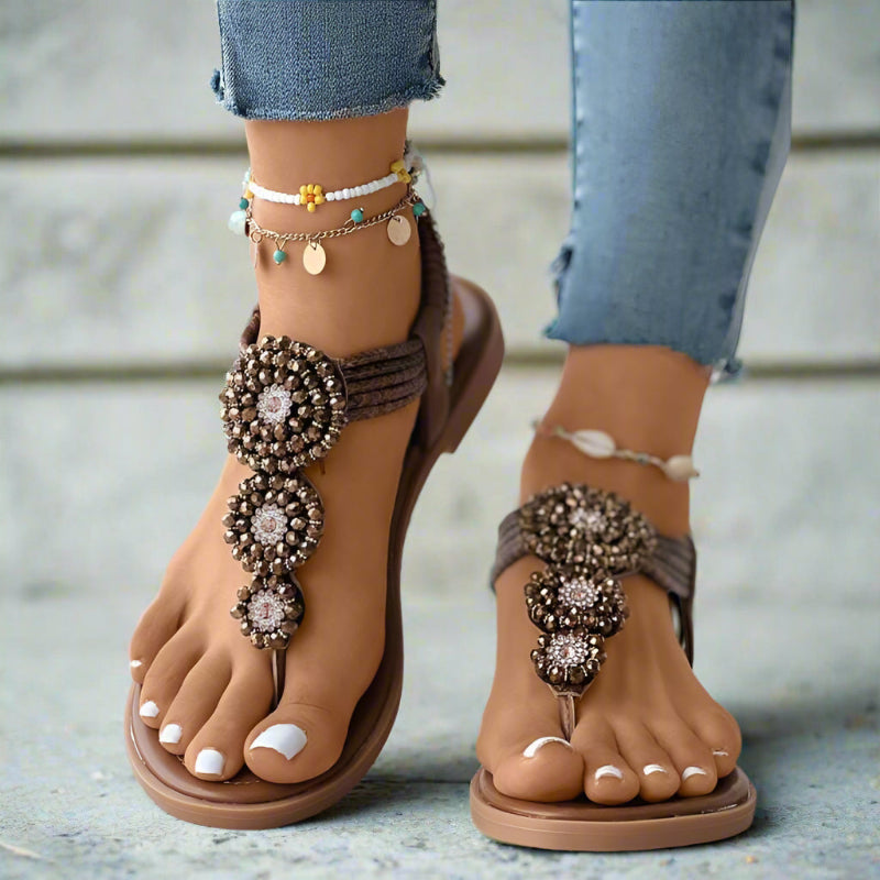 Comfortable open-toe boho flat sandals for women -1