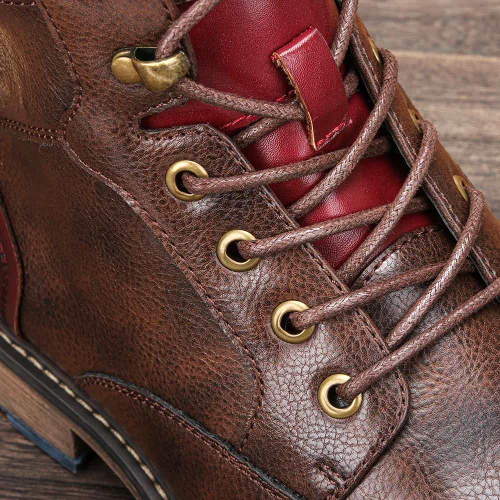 Heritage lace up boots with side zipper and contrast heel detail for men | Bordeaux