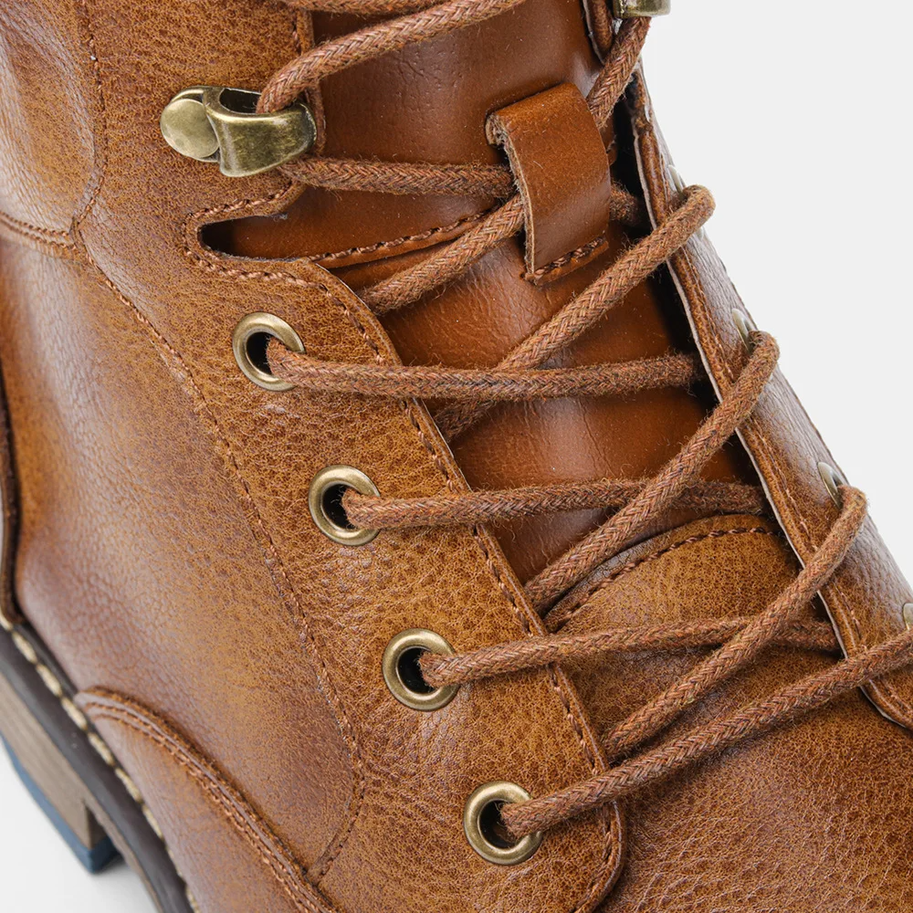 Heritage lace up boots with side zipper and contrast heel detail for men | Bordeaux