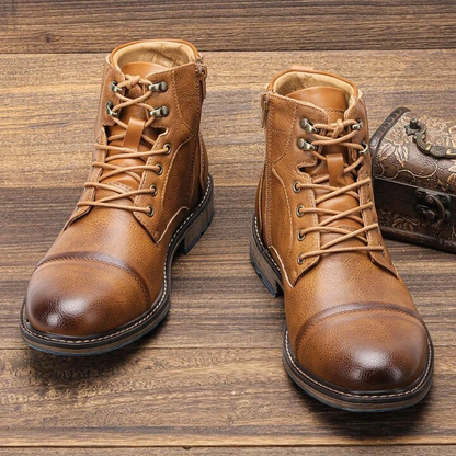 Heritage lace up boots with side zipper and contrast heel detail for men | Bordeaux