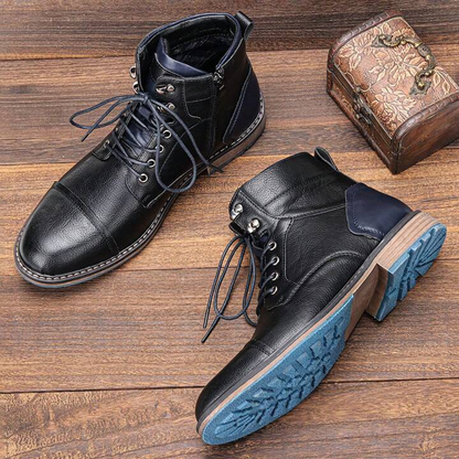 Heritage lace up boots with side zipper and contrast heel detail for men | Bordeaux