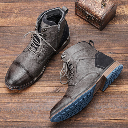 Heritage lace up boots with side zipper and contrast heel detail for men | Bordeaux