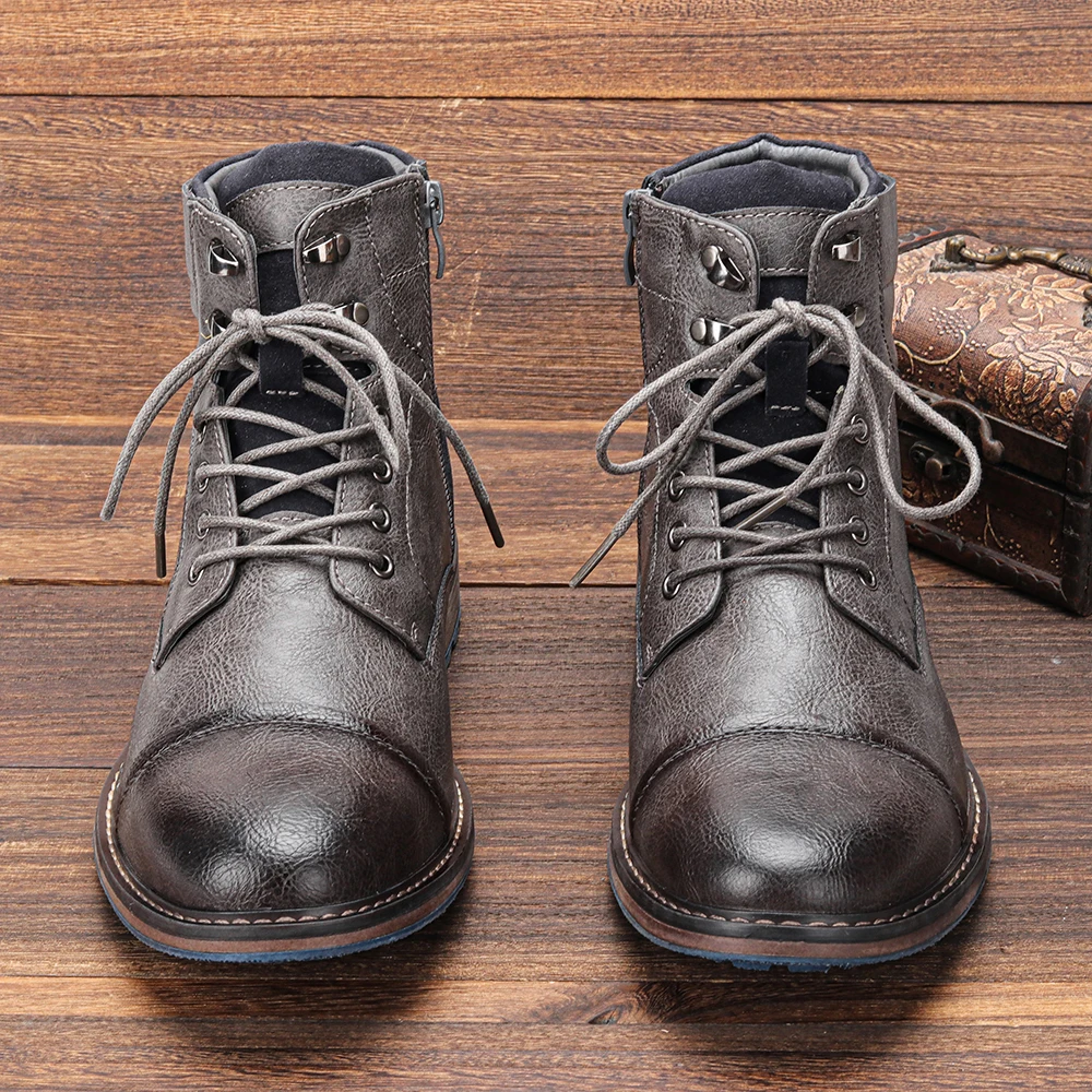 Heritage lace up boots with side zipper and contrast heel detail for men | Bordeaux