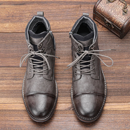 Heritage lace up boots with side zipper and contrast heel detail for men | Bordeaux