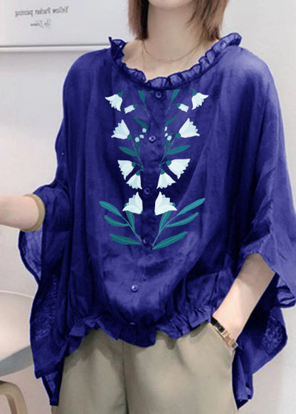 Ruffled trim half-sleeve plus-size blouse for women -14