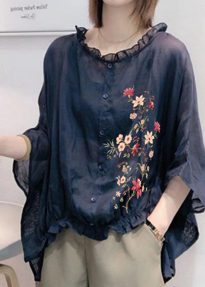 Ruffled trim half-sleeve plus-size blouse for women -10