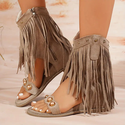 Fringe detail sandals with cushioned supportive heel for women | Sedona
