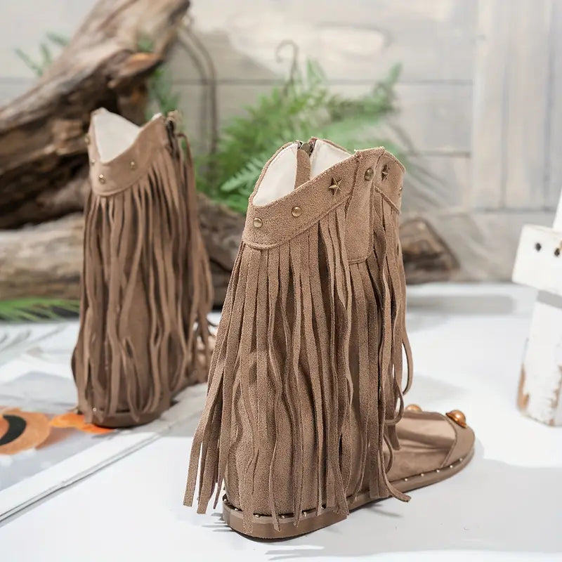 Fringe detail sandals with cushioned supportive heel for women | Sedona