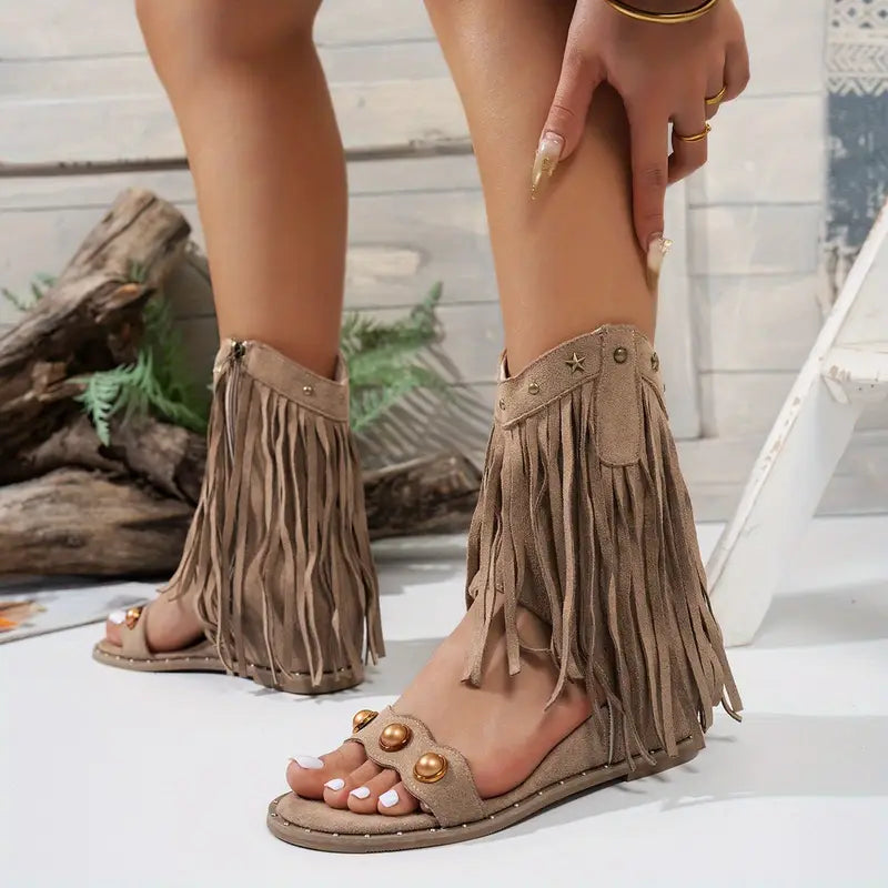 Fringe detail sandals with cushioned supportive heel for women | Sedona