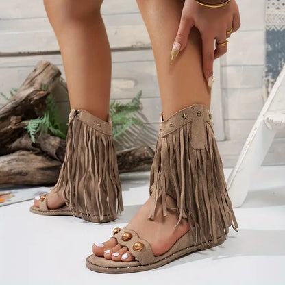 Fringe detail sandals with cushioned supportive heel for women | Sedona