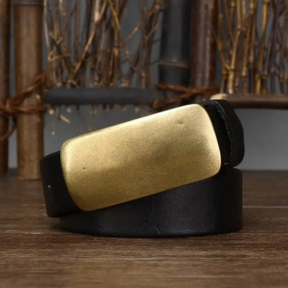 Vintage brass buckle waist belt with classic finish for men | Orion