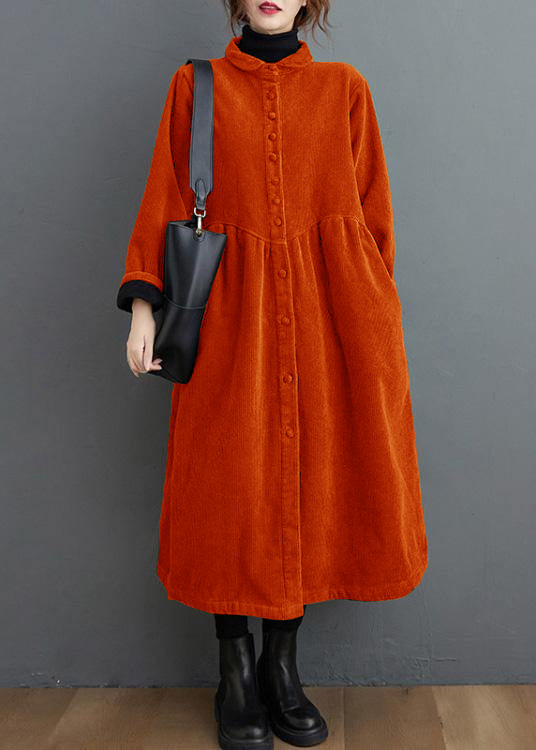 Elegant cinched corduroy longline coat for women -11