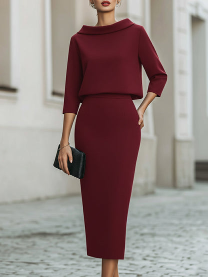 Boat Neck Top and Midi Skirt Set for women | Liorenne