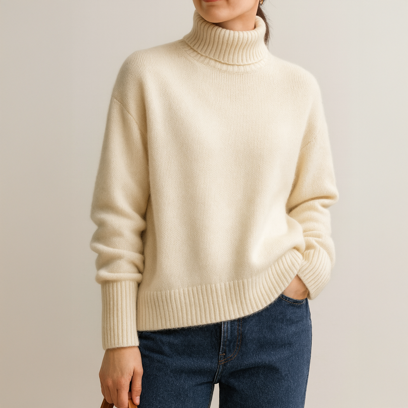 Soft high-neck oversized knit sweater for women | Casvian Élan
