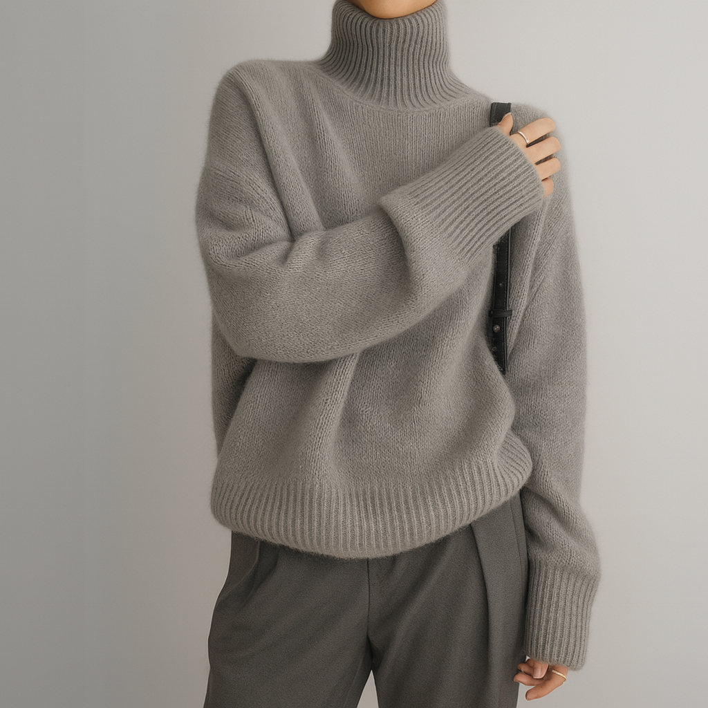 Soft high-neck oversized knit sweater for women | Casvian Élan