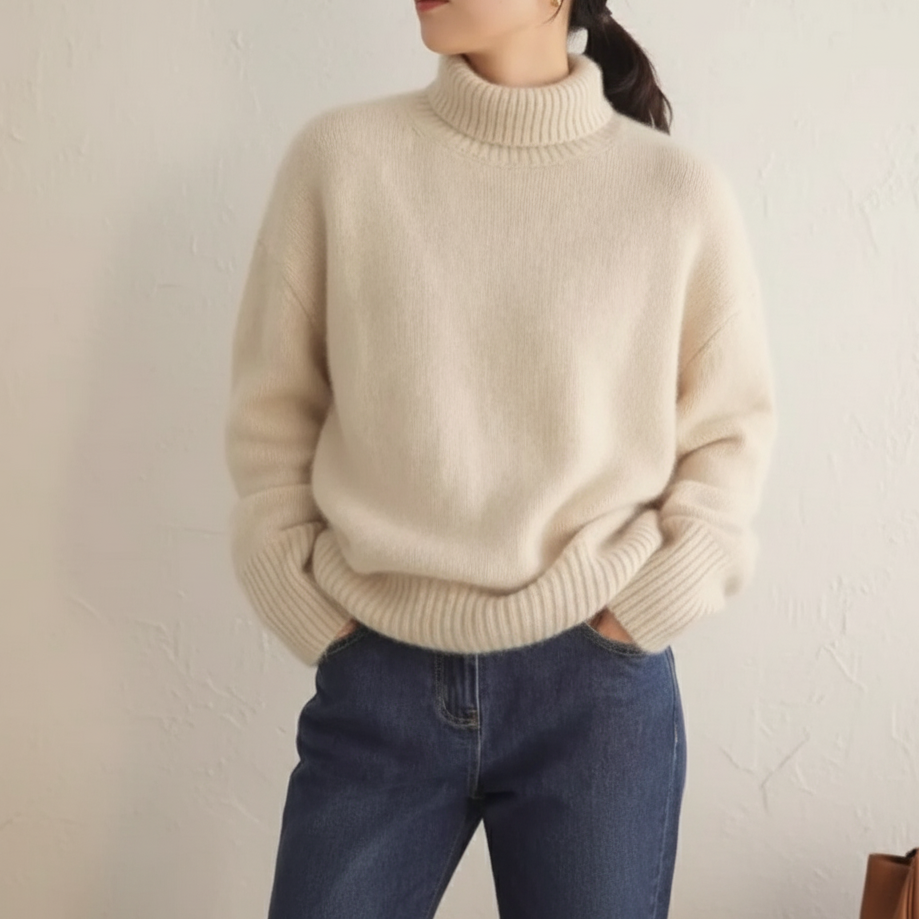Soft high-neck oversized knit sweater for women | Casvian Élan
