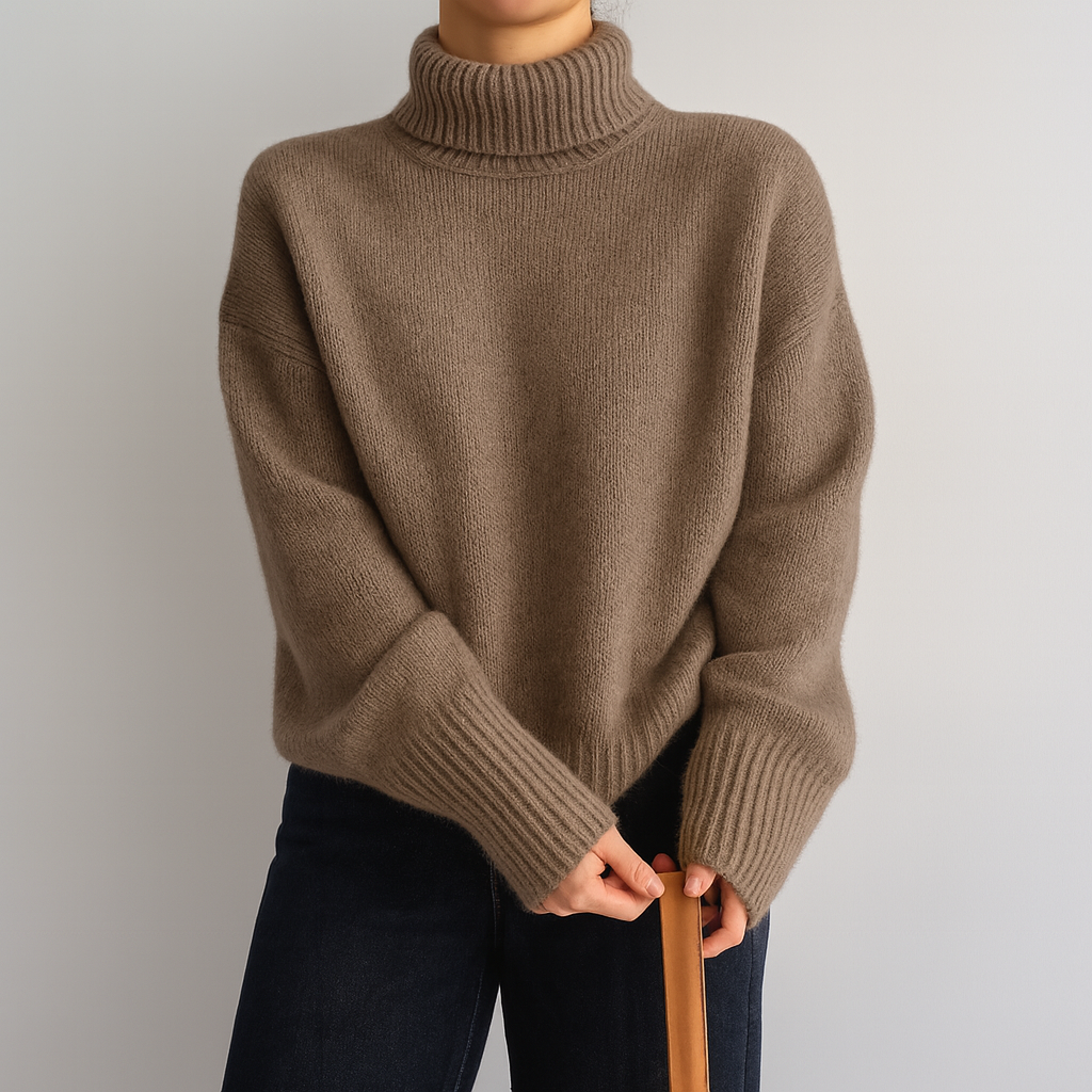 Soft high-neck oversized knit sweater for women | Casvian Élan