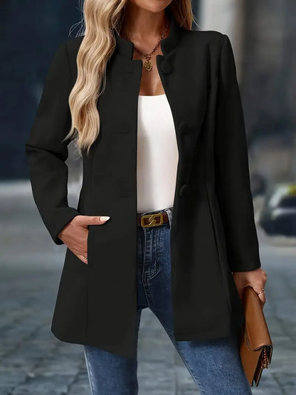 Classic Long Button-Up Autumn Coat Outerwear for women | Elara