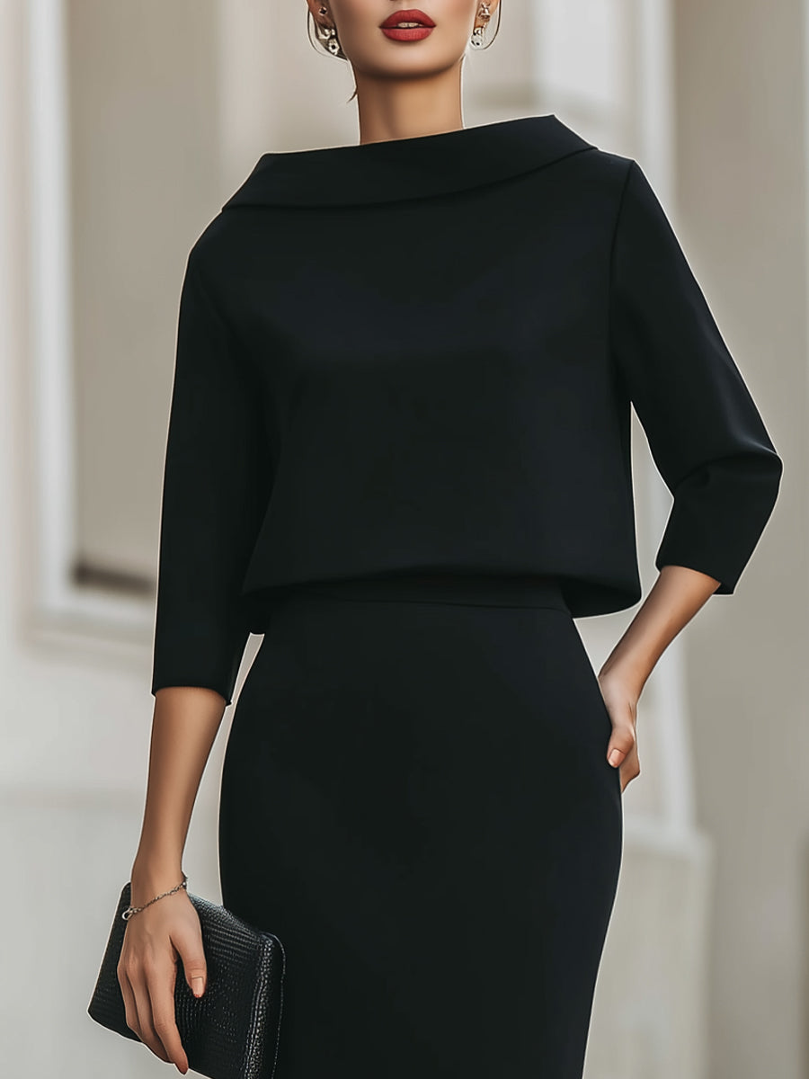 Boat Neck Top and Midi Skirt Set for women | Liorenne
