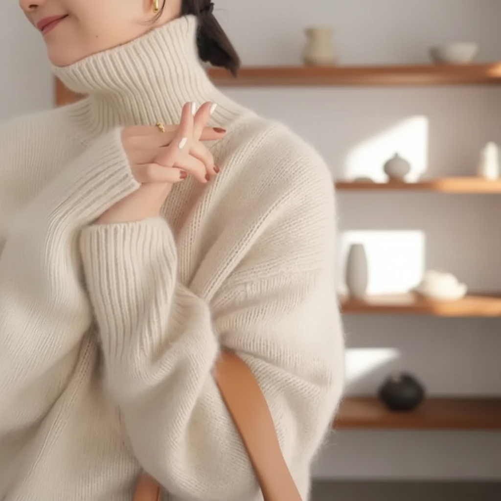 Soft high-neck oversized knit sweater for women | Casvian Élan