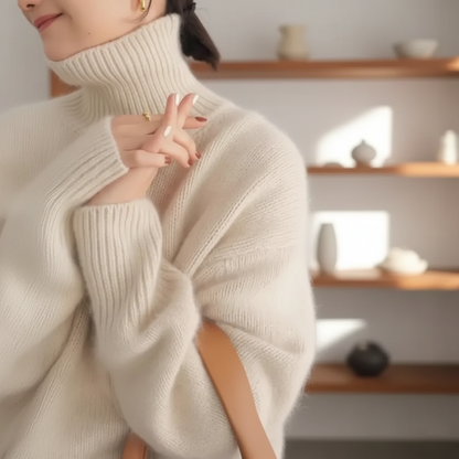 Soft high-neck oversized knit sweater for women | Casvian Élan