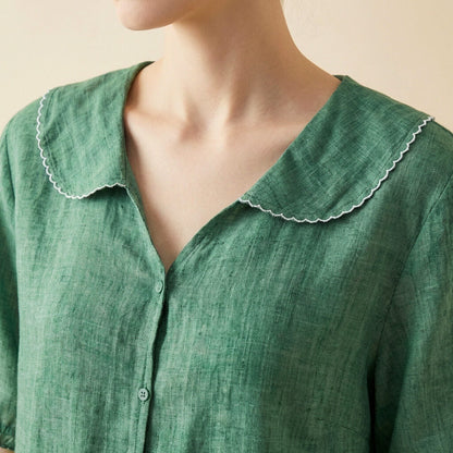 Elegant scalloped collar linen blouse for women | Clara -6