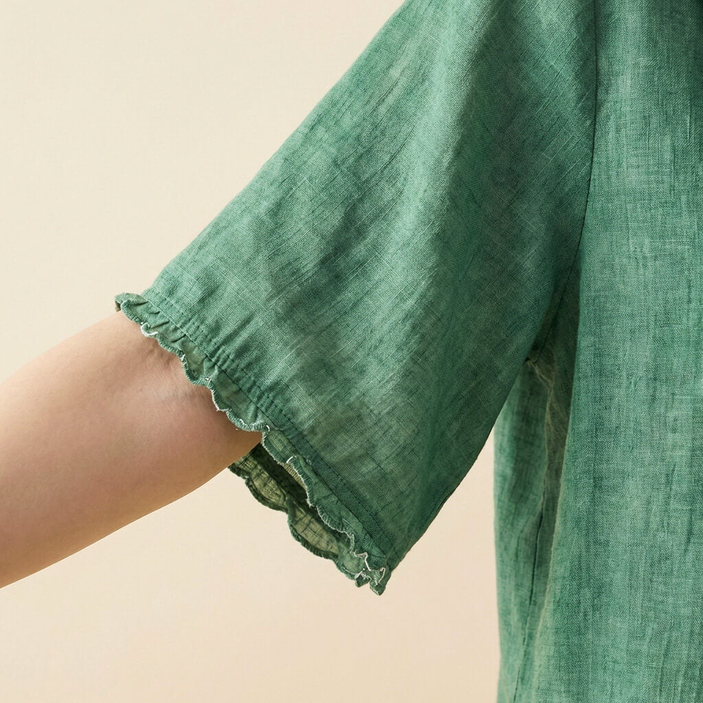 Elegant scalloped collar linen blouse for women | Clara -7