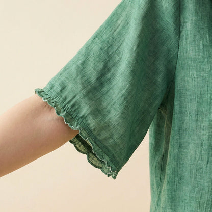 Elegant scalloped collar linen blouse for women | Clara -7