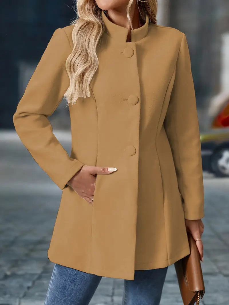 Classic Long Button-Up Autumn Coat Outerwear for women | Elara