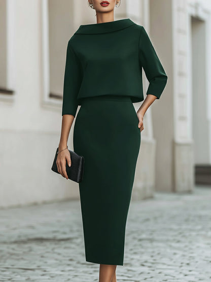 Boat Neck Top and Midi Skirt Set for women | Liorenne