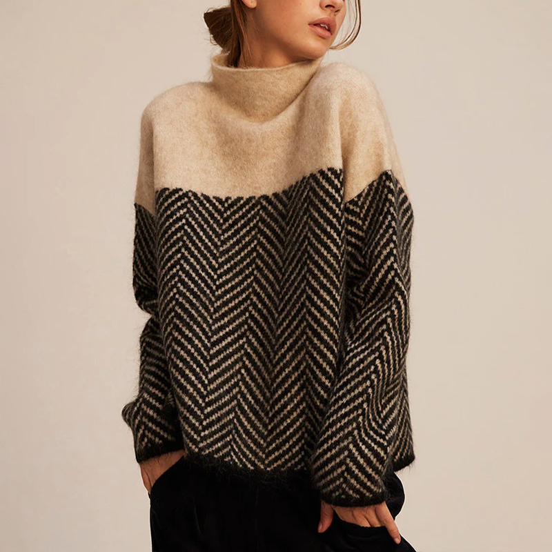 Warm chevron-knit turtleneck sweater for women | Arla -1