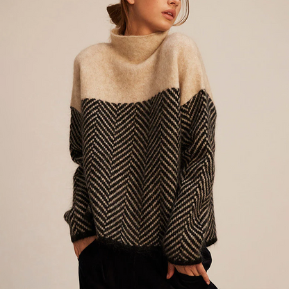 Warm chevron-knit turtleneck sweater for women | Arla -1