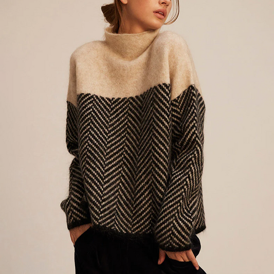 Warm chevron-knit turtleneck sweater for women | Arla -1