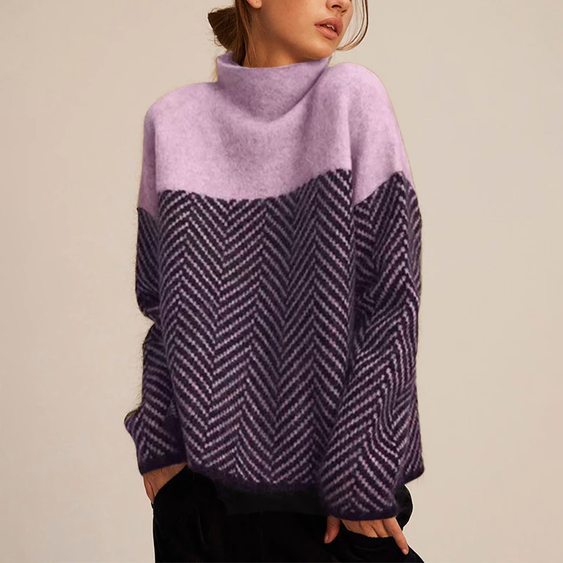 Warm chevron-knit turtleneck sweater for women | Arla -3