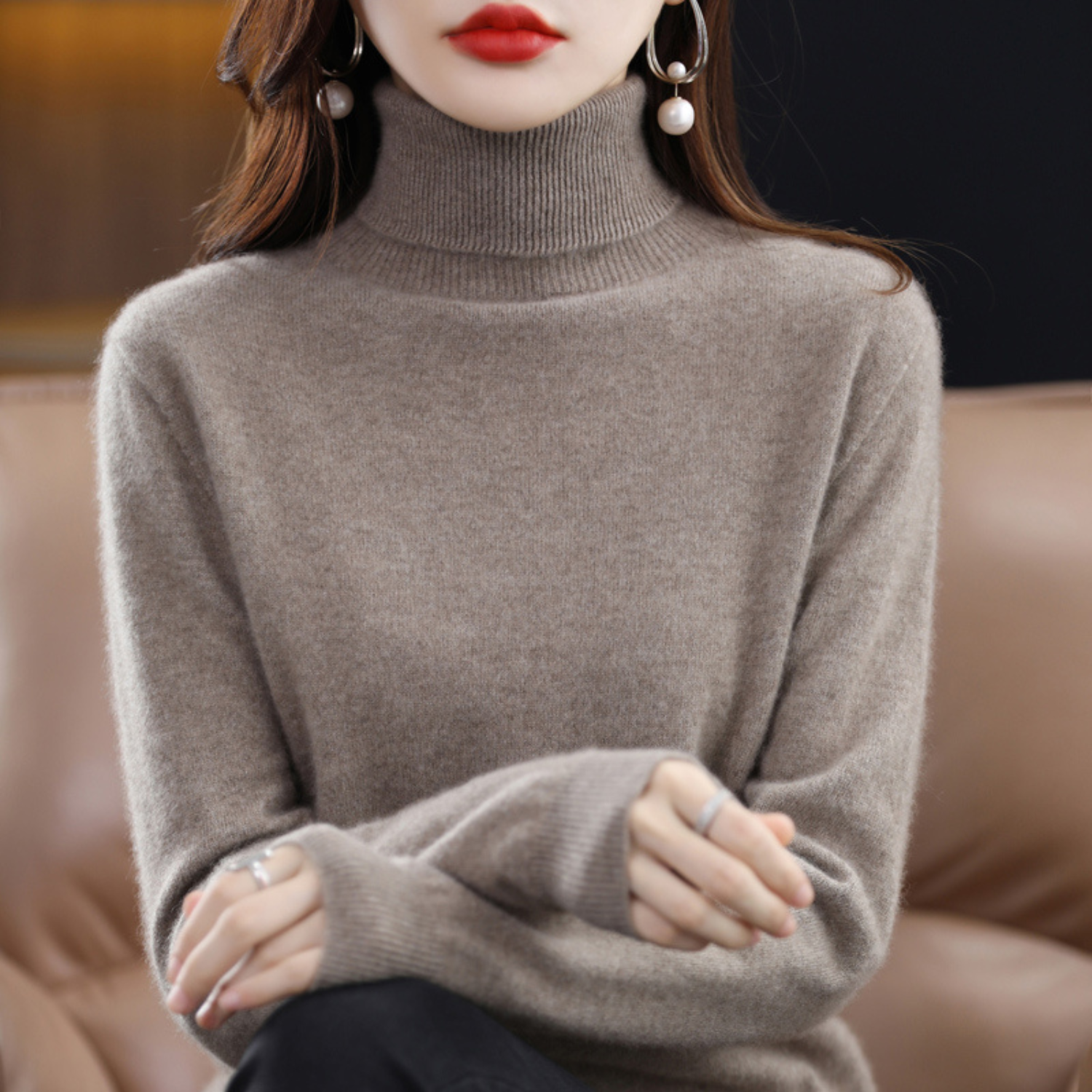 Warm premium cashmere turtleneck sweater for women | Emmie -12