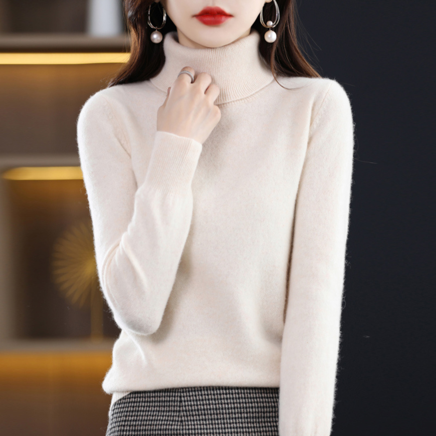 Warm premium cashmere turtleneck sweater for women | Emmie -14
