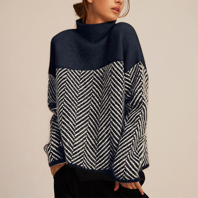 Warm chevron-knit turtleneck sweater for women | Arla -2