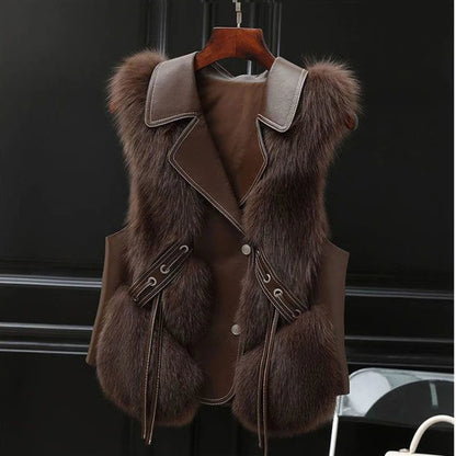 Oversized lapel winter gilet with adjustable waist tie detail for women | Empress