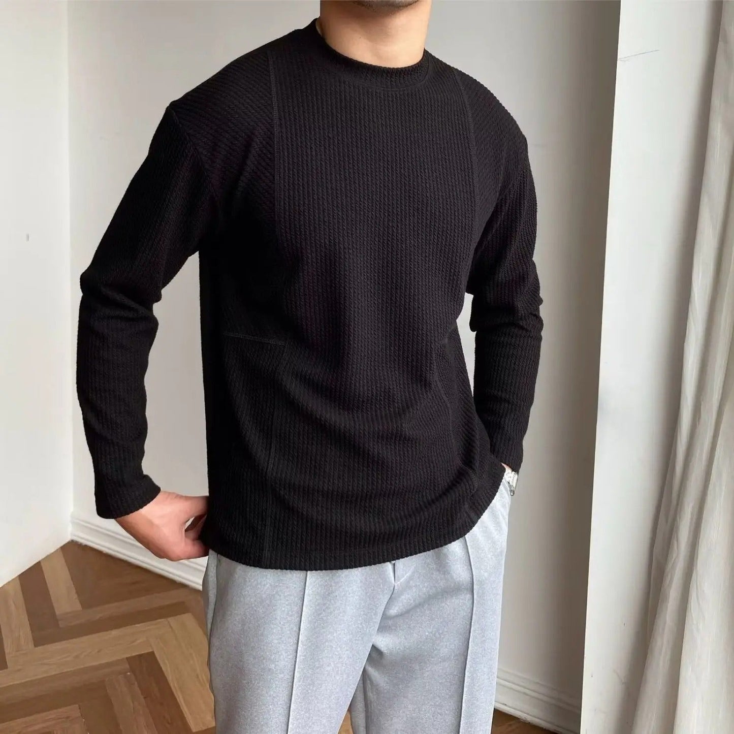 Soft classic crewneck everyday long sleeve top for men | Bellmont -7