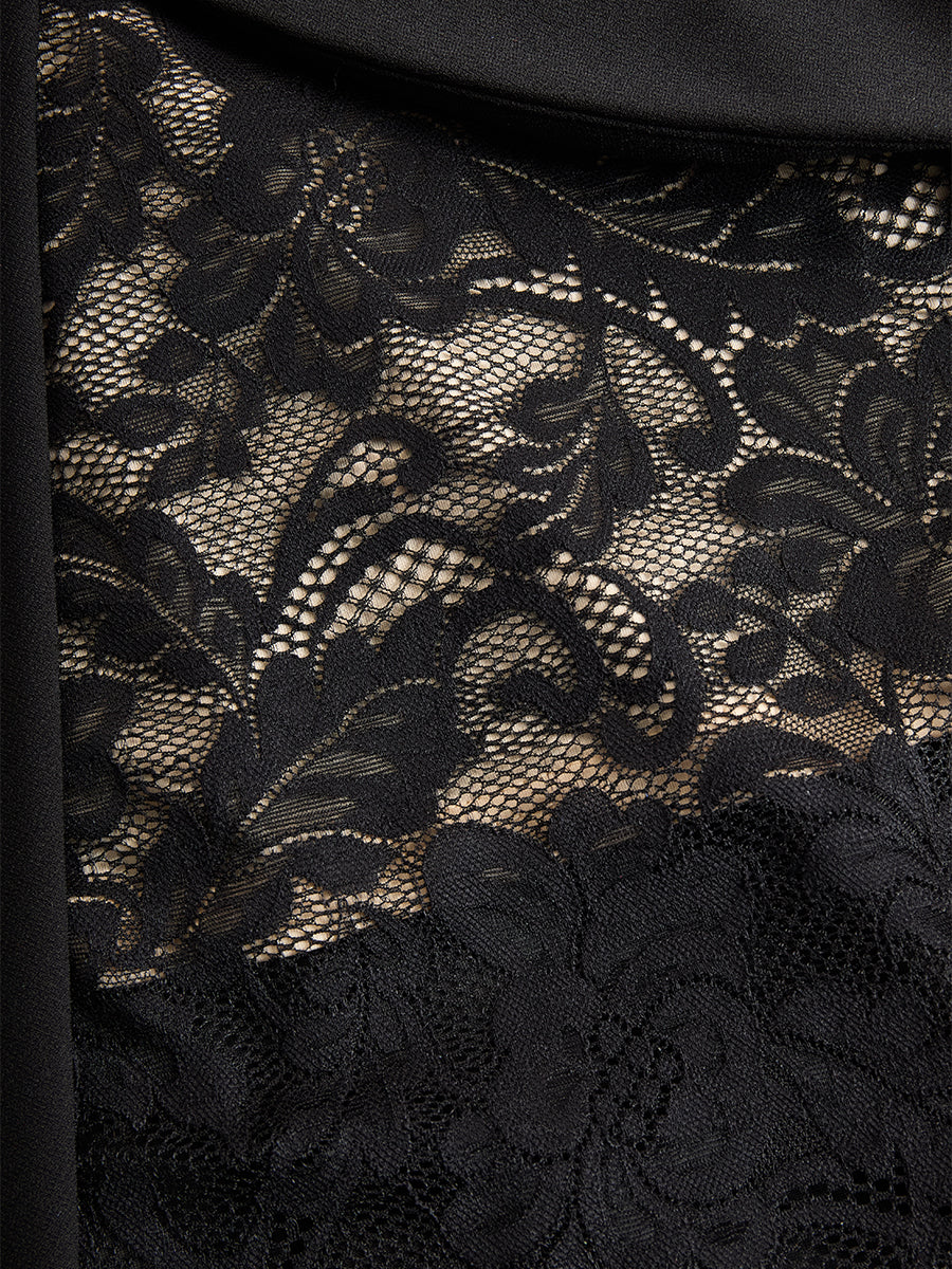 Sophisticated black blazer-style lace midi dress for women | Virelle Noir