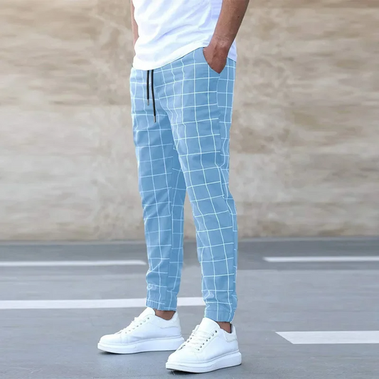 Checkered tapered jogger pants with elastic waistband detail for men | Crossmark