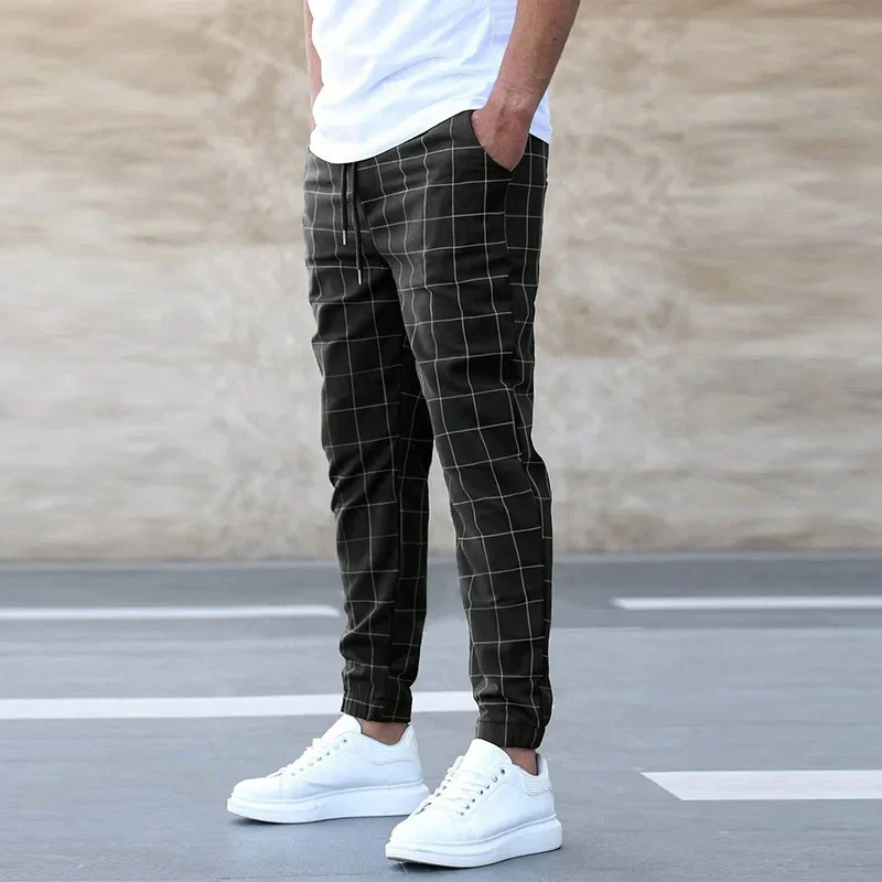 Checkered tapered jogger pants with elastic waistband detail for men | Crossmark