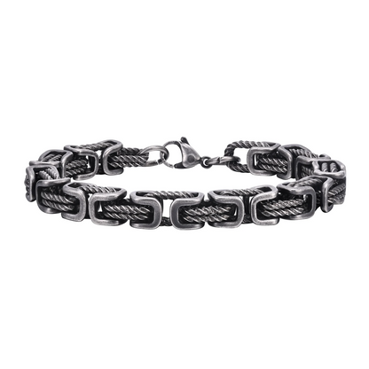 Forged chain cuff bracelet with woven link detail for men | Rogue
