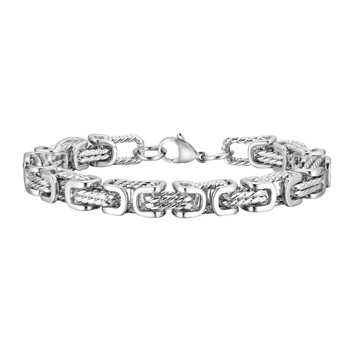 Forged chain cuff bracelet with woven link detail for men | Rogue