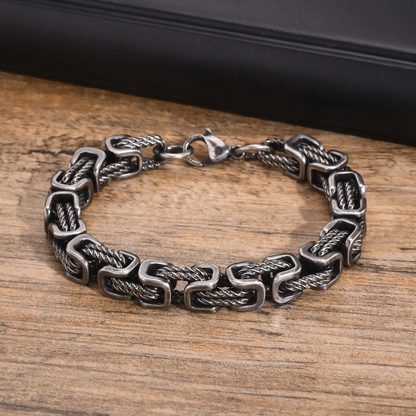 Forged chain cuff bracelet with woven link detail for men | Rogue