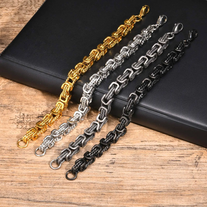Forged chain cuff bracelet with woven link detail for men | Rogue