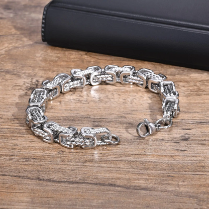 Forged chain cuff bracelet with woven link detail for men | Rogue