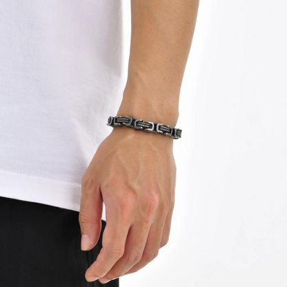 Forged chain cuff bracelet with woven link detail for men | Rogue