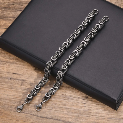 Forged chain cuff bracelet with woven link detail for men | Rogue