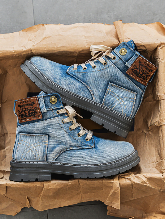 High cut denim boot with chunky grip sole design for men | Wilford